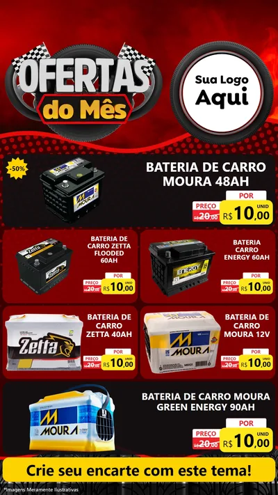 Modelo de TV para TV Vertical com o tema Ofertas do Mês - Autopeças para Baterias Elétricas