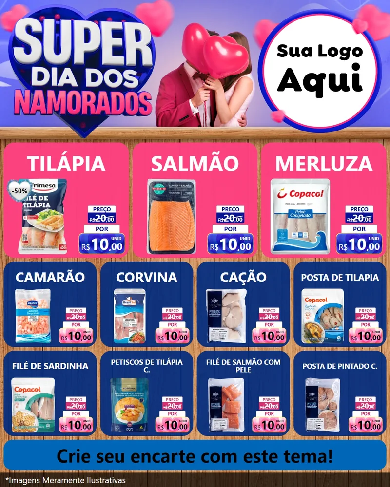 Modelo de Rede Social para Feed Instagram com o tema Super Dia dos Namorados para Peixaria