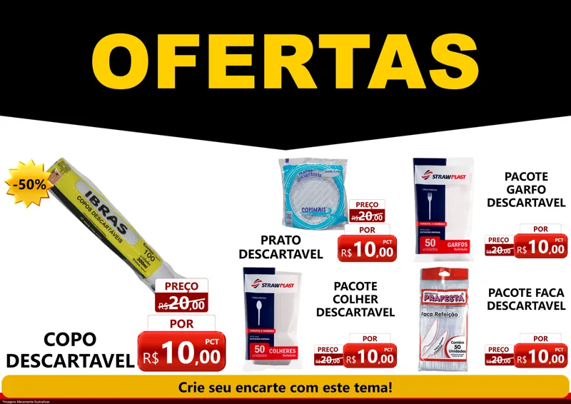 Modelo de Encarte para Encarte A4 Horizontal com o tema Ofertas Preto e Vermelho Cartaz para Embalagens