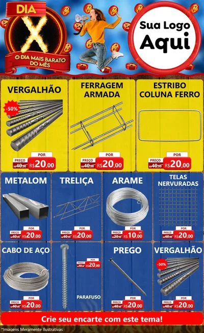 Modelo de Encarte para Encarte Grande com o tema Dia X - O Dia Mais Barato Do Mês para Ferragens