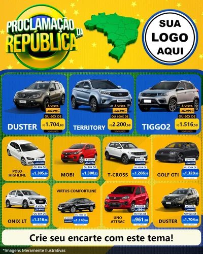 Modelo de Rede Social para Feed Instagram com o tema Proclamação da República para Concessionaria de Carros