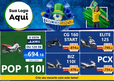 Modelo de Encarte para Encarte A4 Horizontal com o tema Torcida Brasil - Copa para Concessionaria de Motos