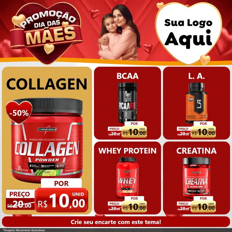 Modelo de Rede Social para Feed Facebook com o tema Promoção Dia das Mães para Suplementos alimentares