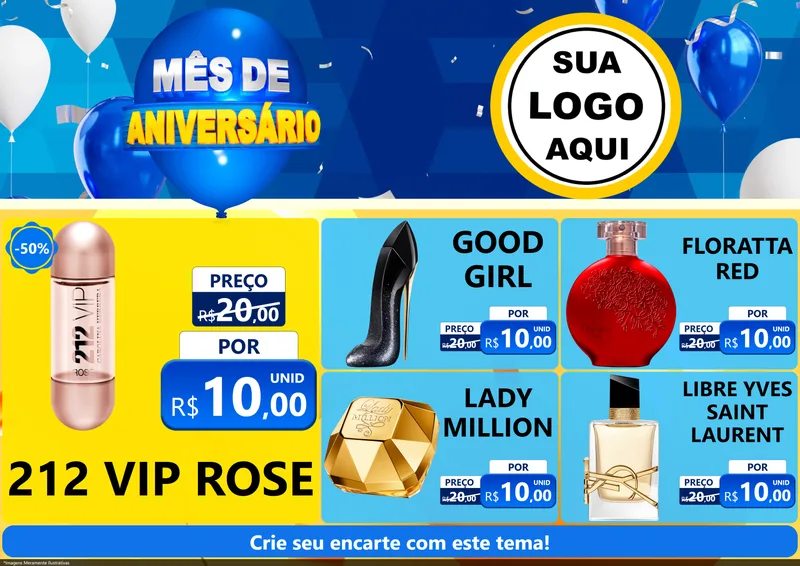 Modelo de Encarte para Encarte A4 Horizontal com o tema Mês de Aniversário para Perfumes