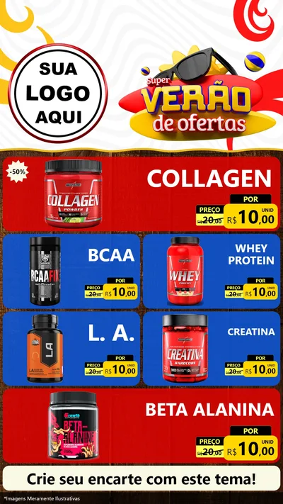 Modelo de TV para TV Vertical com o tema Super Verão de Ofertas para Suplementos alimentares