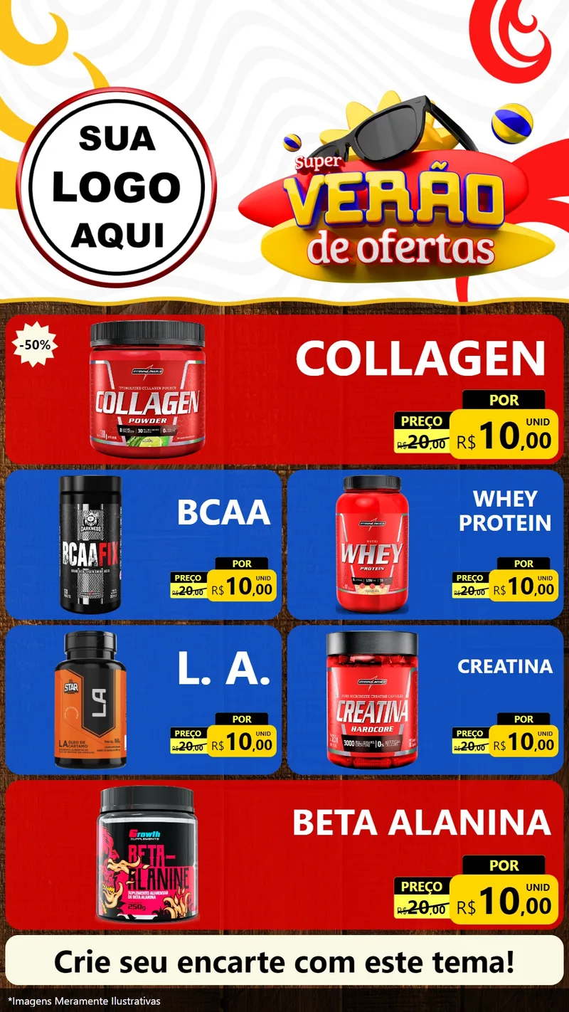 Modelo de TV para TV Vertical com o tema Super Verão de Ofertas para Suplementos alimentares