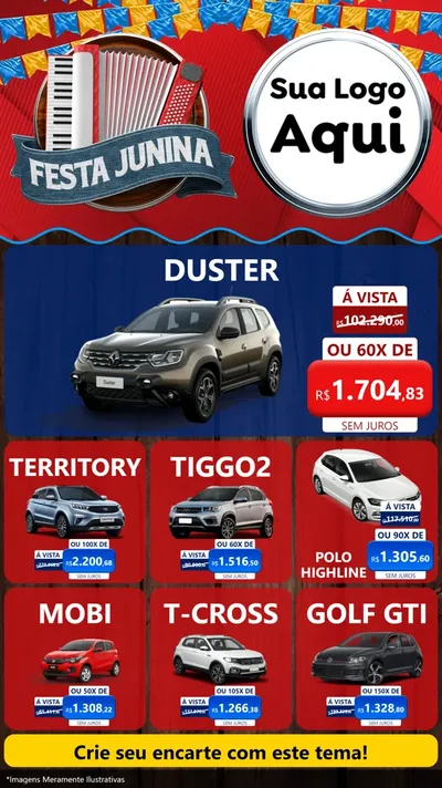 Modelo de Rede Social para Stories com o tema Festa Junina para Concessionaria de Carros