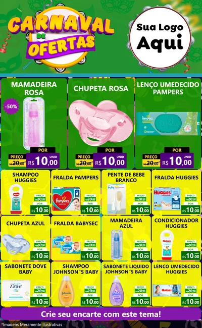 Modelo de Encarte para Encarte Grande com o tema Carnaval de Ofertas para Bebês