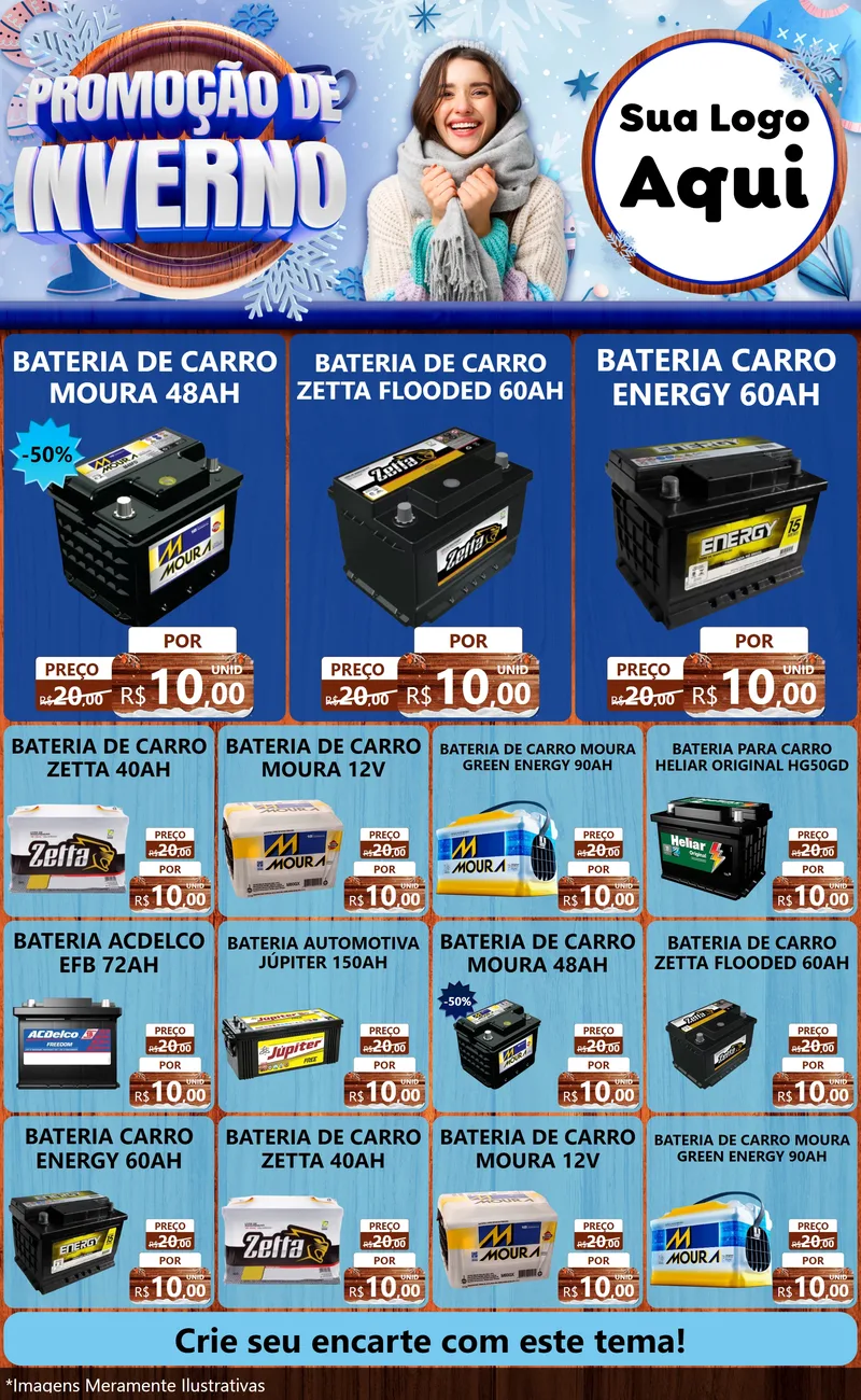 Modelo de Encarte para Encarte Grande com o tema Promoção de Inverno para Baterias Elétricas