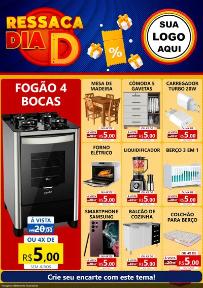 Modelo de Encarte para Encarte A4 Vertical com o tema Ressaca Dia D para Móveis e Eletro
