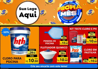 Modelo de Encarte para Encarte A4 Horizontal com o tema Fecha Mês para Produtos para Piscina