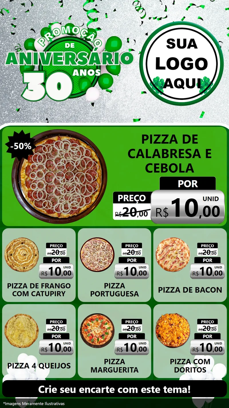 Modelo de Rede Social para Stories com o tema Promoção de Aniversário - 30 Anos para Pizzaria