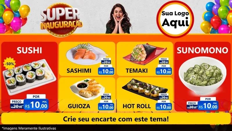 Modelo de TV para TV Horizontal com o tema Super Inauguração para Comida japonesa