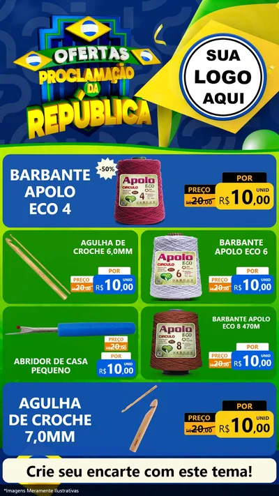 Modelo de TV para TV Vertical com o tema Ofertas Proclamação da República para Armarinho e Aviamentos