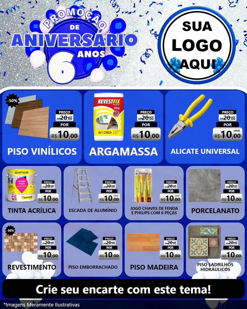 Modelo de Rede Social para Feed Instagram com o tema Promoção de Aniversário - 6 Anos para Material para Construção