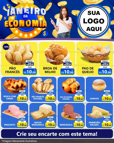 Modelo de Rede Social para Feed Instagram com o tema Janeiro da Economia para Padaria