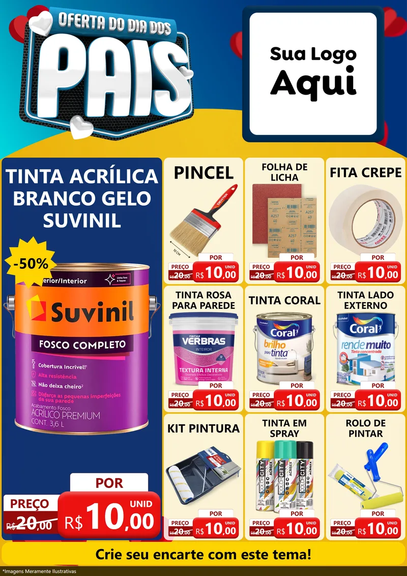 Modelo de Encarte para Encarte A4 Vertical com o tema Oferta Do Dia Dos Pais para Tintas e Ferramentas