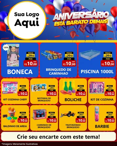 Modelo de Rede Social para Feed Instagram com o tema Aniversário para Brinquedos