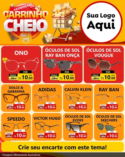 Modelo de Rede Social para Feed Instagram com o tema Promoção carrinho cheio para Óticas