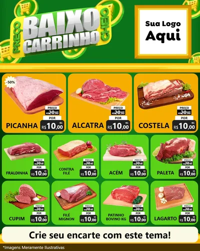 Modelo de Rede Social para Feed Instagram com o tema Preço Baixo Carrinho Cheio para Açougue