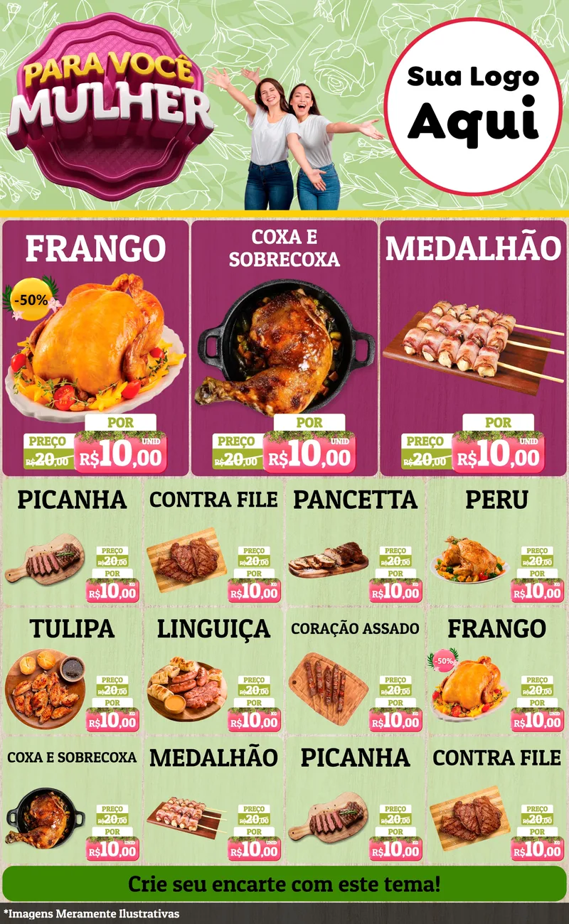 Modelo de Encarte para Encarte Grande com o tema Para Você Mulher para Assados