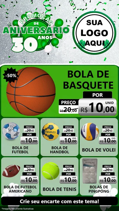 Modelo de Rede Social para Stories com o tema Promoção de Aniversário - 30 Anos para Artigos Esportivos