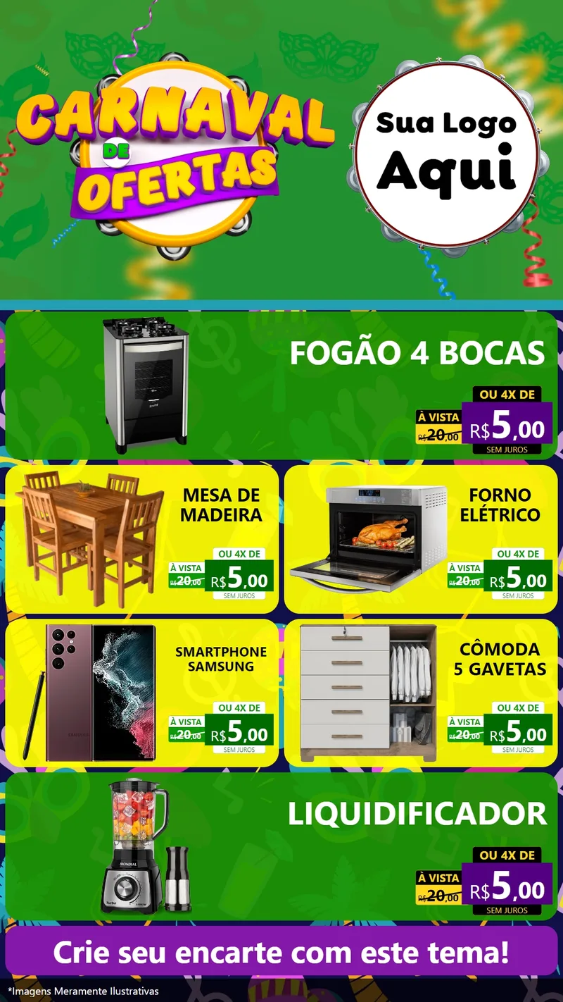 Modelo de TV para TV Vertical com o tema Carnaval de Ofertas para Móveis e Eletro