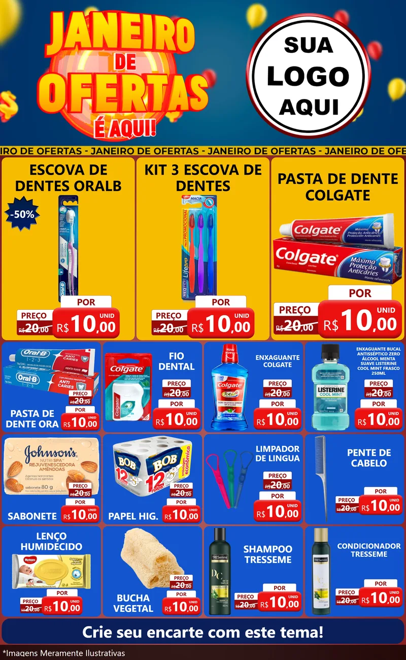 Modelo de Encarte para Encarte Grande com o tema Janeiro de Ofertas É Aqui! para Higiene Pessoal