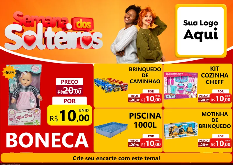 Modelo de Encarte para Encarte A4 Horizontal com o tema Semana dos Solteiros para Brinquedos