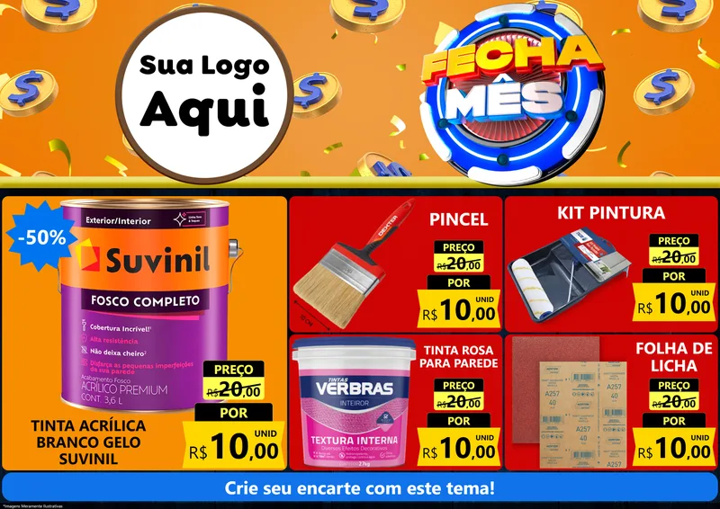 Modelo de Encarte para Encarte A4 Horizontal com o tema Fecha Mês para Tintas e Ferramentas