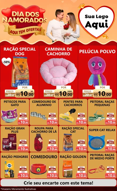 Modelo de Encarte para Encarte Grande com o tema Dia dos Namorados - Aqui Tem Ofertas para Pet Shop