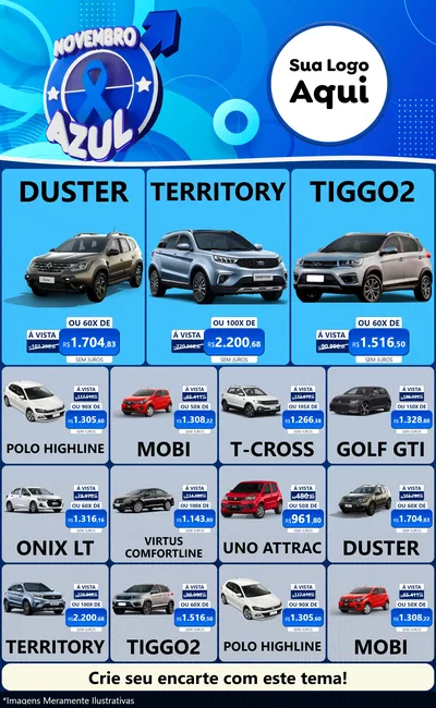 Modelo de Encarte para Encarte Grande com o tema Novembro Azul para Concessionaria de Carros