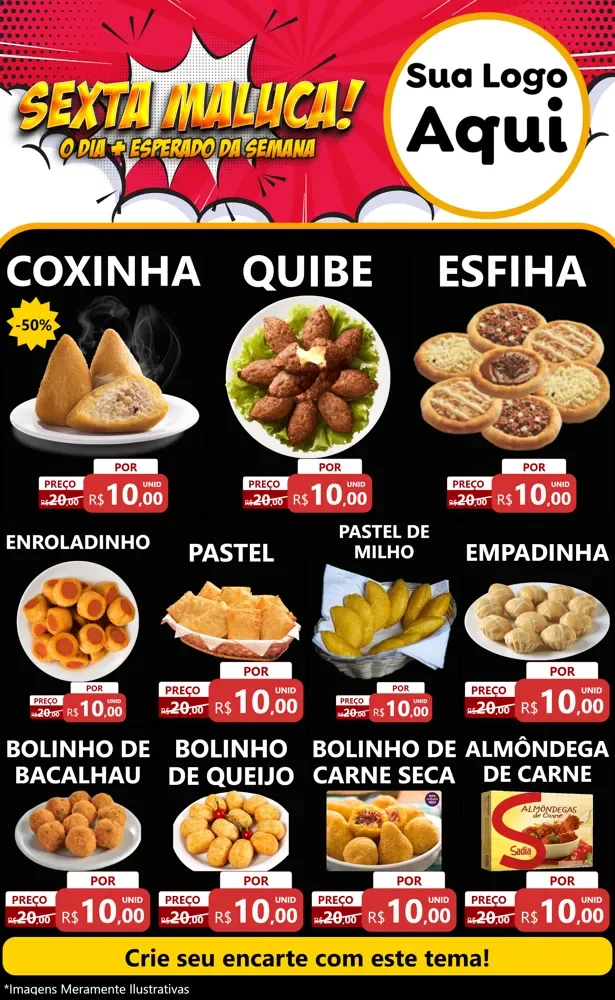 Modelo de Encarte para Encarte Grande com o tema Sexta Maluca! para Salgadaria