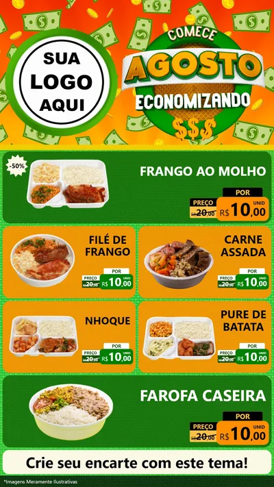 Modelo de TV para TV Vertical com o tema Comece Agosto Economizando para Restaurante