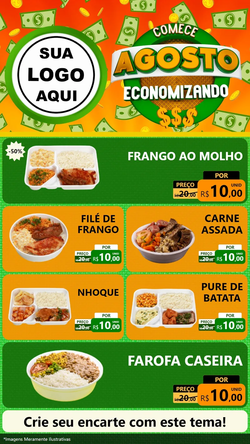 Modelo de TV para TV Vertical com o tema Comece Agosto Economizando para Restaurante