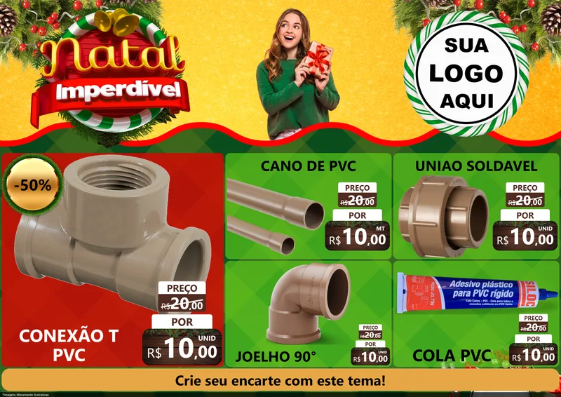 Modelo de Encarte para Encarte A4 Horizontal com o tema Natal Imperdível para Tubos e conexões