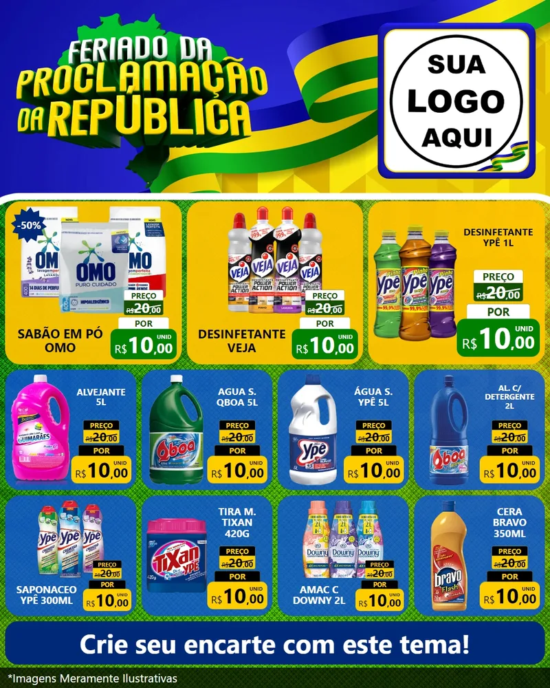 Modelo de Rede Social para Feed Instagram com o tema Feriado da Proclamação da República para Produtos de Limpeza
