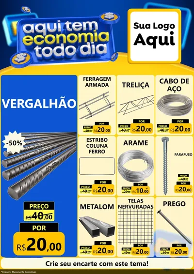Modelo de Encarte para Encarte A4 Vertical com o tema Aqui Tem Economia Todo Dia para Ferragens