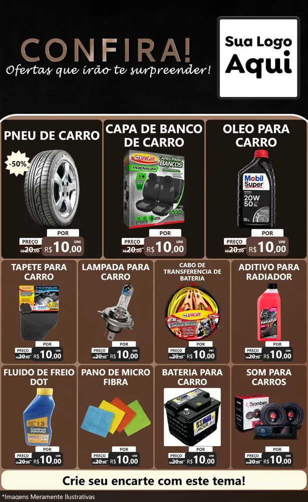 Modelo de Encarte para Encarte Grande com o tema Confira! Ofertas que irão te surpreender! para Auto peças