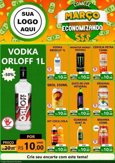Modelo de Encarte para Encarte A4 Vertical com o tema Comece Março Economizando para Distribuidora de bebidas