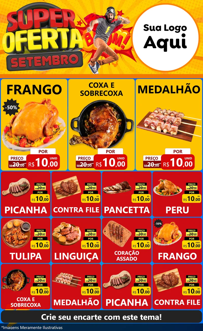 Modelo de Encarte para Encarte Grande com o tema Super Oferta Setembro para Assados