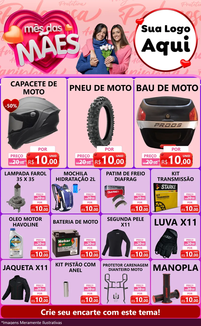 Modelo de Encarte para Encarte Grande com o tema Mês Das Mães para Moto peças