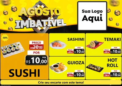 Modelo de Encarte para Encarte A4 Horizontal com o tema Agosto Imbatível para Comida japonesa