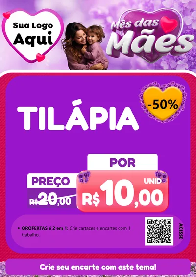 Modelo de Cartaz para Cartaz A4 Vertical com o tema Mês das Mães para Peixaria