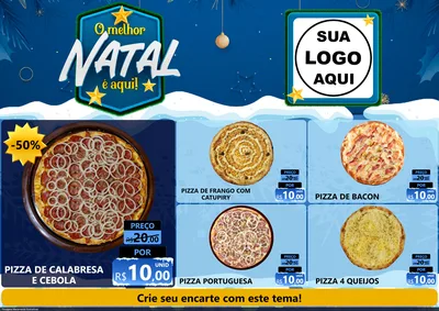 Modelo de Encarte para Encarte A4 Horizontal com o tema O Melhor Natal É Aqui! para Pizzaria