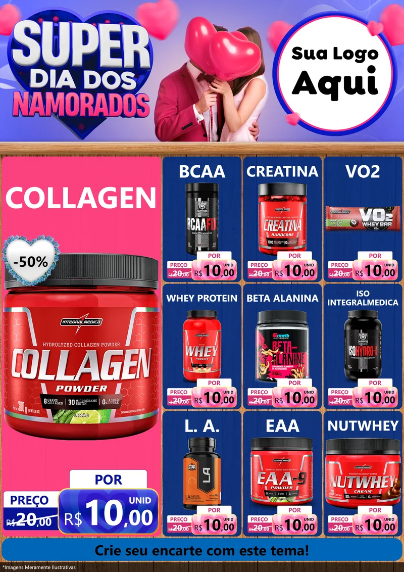 Modelo de Encarte para Encarte A4 Vertical com o tema Super Dia dos Namorados para Suplementos alimentares