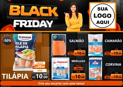 Modelo de Encarte para Encarte A4 Horizontal com o tema Black Friday para Peixaria