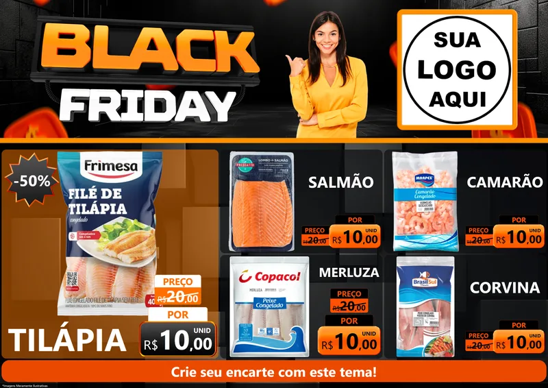 Modelo de Encarte para Encarte A4 Horizontal com o tema Black Friday para Peixaria