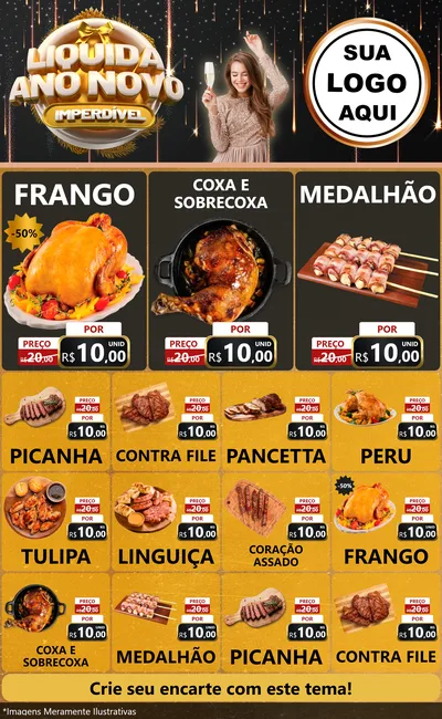 Modelo de Encarte para Encarte Grande com o tema Liquida Ano Novo Imperdível para Assados