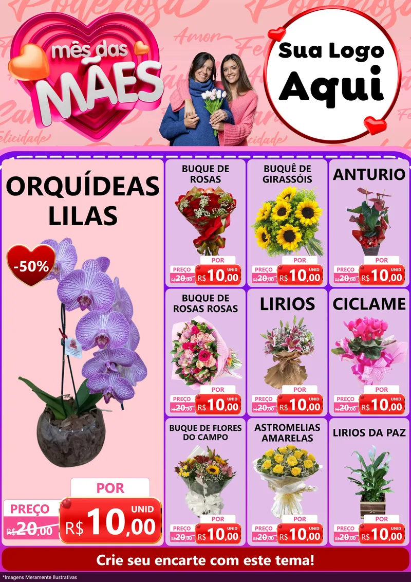 Modelo de Encarte para Encarte A4 Vertical com o tema Mês Das Mães para Floricultura e jardim